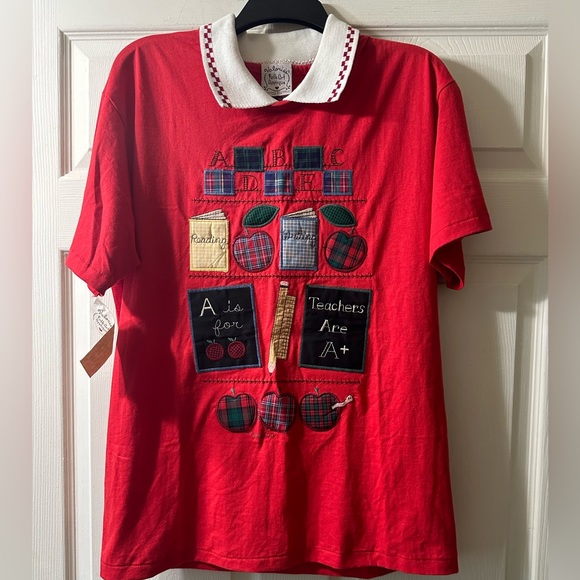 New Handcrafted Teachers Shirt Valorie’s Folk Art Appliqué, Size L - Picture 5 of 14